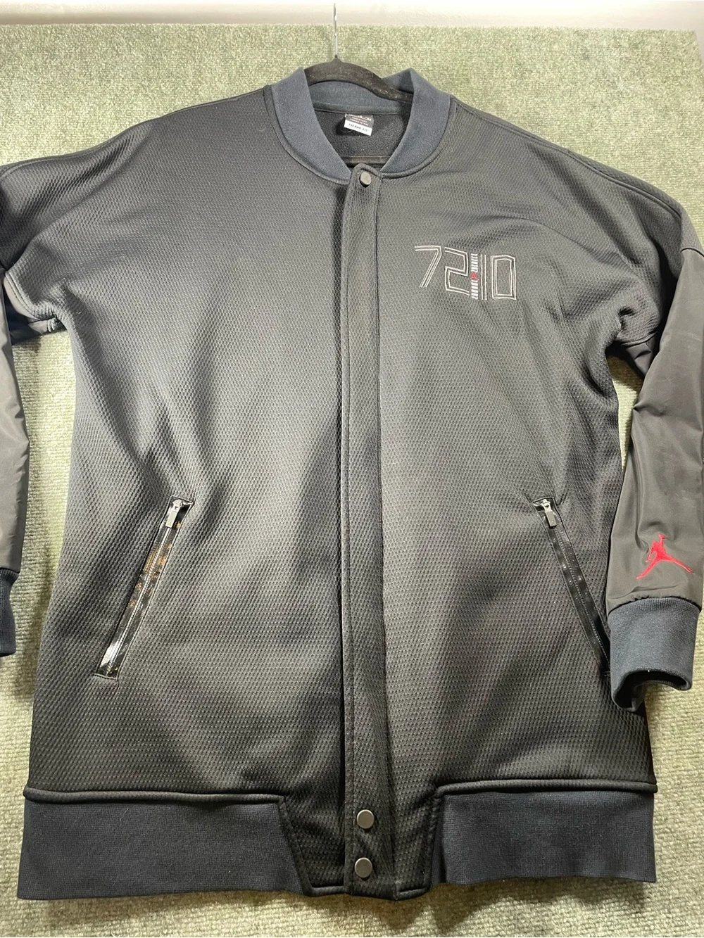 Air Jordan 72-10 thermal Black‎ Bomber Jacket with Red Jumpman Accent